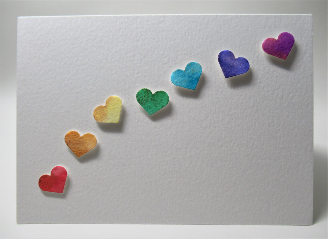 Original Hand Painted Greeting Card - Rainbow Hearts and bronze detail - eDgE dEsiGn London