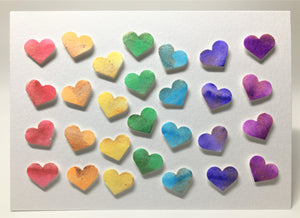Original Hand Painted Greeting Card - 28 Rainbow Hearts - eDgE dEsiGn London