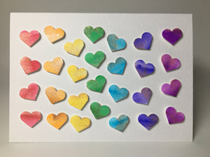 Original Hand Painted Greeting Card - 28 Rainbow Hearts - eDgE dEsiGn London