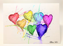 Original Hand Painted Greeting Card - Abstract Rainbow Hearts - eDgE dEsiGn London
