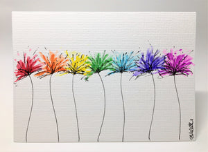 Original Hand Painted Greeting Card - Spiky Rainbow Flowers - eDgE dEsiGn London