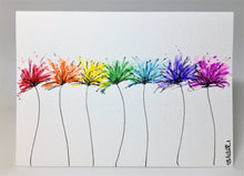 Original Hand Painted Greeting Card - Spiky Rainbow Flowers - eDgE dEsiGn London