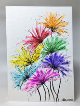 Original Hand Painted Greeting Card - Big Spiky Rainbow Flowers - eDgE dEsiGn London