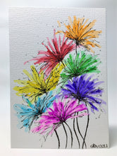 Original Hand Painted Greeting Card - Big Spiky Rainbow Flowers - eDgE dEsiGn London