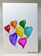 Original Hand Painted Greeting Card - Abstract Splatter Rainbow Hearts - eDgE dEsiGn London