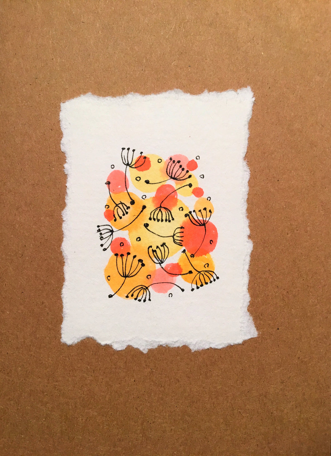 Handpainted Watercolour Greeting Card - Orange/Yellow/Red with Abstract Design - eDgE dEsiGn London