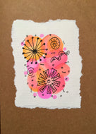 Handpainted Watercolour Greeting Card - Abstract Ink Design Pink/Orange Circles - eDgE dEsiGn London