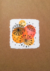 Handpainted Watercolour Greeting Card - Abstract Ink Design Red/Orange Circles - eDgE dEsiGn London