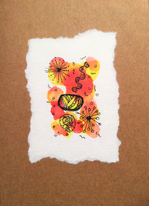 Handpainted Watercolour Greeting Card - Abstract Ink Design Yellow/Red/Orange Circles - eDgE dEsiGn London
