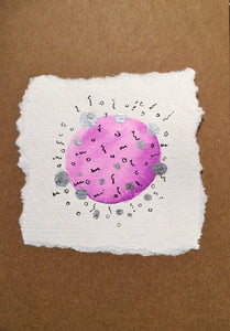 Handpainted Greeting Card - Purple and Silver Circle with Ink Detail - eDgE dEsiGn London