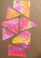 Handpainted Watercolour Greeting Card - Abstract Design on Pink/Red/Purple/Yellow with Silver detail - eDgE dEsiGn London
