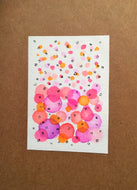 Handpainted Watercolour Greeting Card - Abstract Bubbles Pink/Purple/Orange with Ink Circle Design - eDgE dEsiGn London