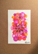 Handpainted Watercolour Greeting Card - Abstract Ink Star/Circle Design Pink/Orange - eDgE dEsiGn London