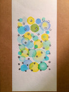 Handpainted Watercolour Greeting Card - Abstract Bubbles Blue/Yellow/Green/Silver and Ink - eDgE dEsiGn London