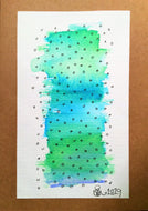 Handpainted Watercolour Greeting Card - Abstract Green/Blue/Turquoise with Ink Circle Design - eDgE dEsiGn London
