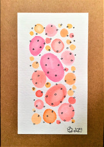 Handpainted Watercolour Greeting Card - Abstract Orange/Pink and Ink Circle Design - eDgE dEsiGn London