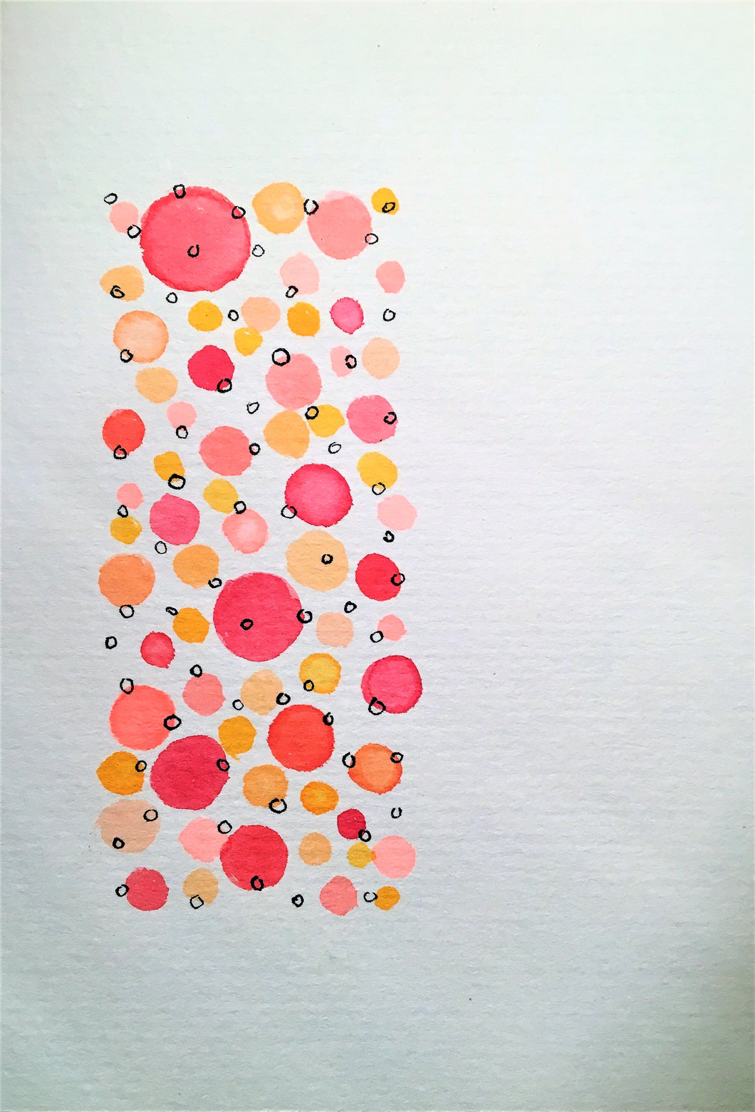 Handpainted Watercolour Greeting Card - Abstract Orange/Red and Ink Circle Design - eDgE dEsiGn London