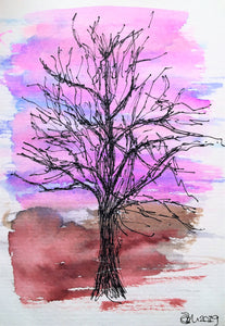 Handpainted Watercolour Greeting Card - Abstract Tree at Sunset 2 - eDgE dEsiGn London