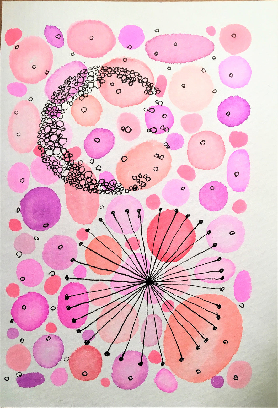 Handpainted Watercolour Greeting Card - Abstract Star and Bubble Design - eDgE dEsiGn London