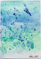 Handpainted Watercolour Greeting Card - Blue and Green Splatter Design 1 - eDgE dEsiGn London