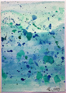Handpainted Watercolour Greeting Card - Blue and Green Splatter Design 2 - eDgE dEsiGn London