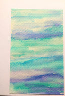 Handpainted Watercolour Greeting Card - Blue/Green/Turquoise Blended Stripe Design - eDgE dEsiGn London