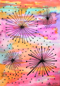 Handpainted Watercolour Greeting Card - Abstract Multicolour Circle/Star Design - eDgE dEsiGn London