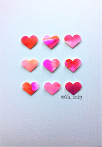 Handpainted Watercolour Greeting Card - Square Pink/Orange Heart Design - eDgE dEsiGn London