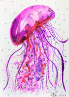 Handpainted Watercolour Greeting Card - Pink/Purple/Red Jellyfish - eDgE dEsiGn London
