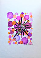 Handpainted Watercolour Greeting Card - Purple/Orange/Pink Circles with Star Design - eDgE dEsiGn London