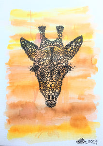 Handpainted Watercolour Greeting Card - Abstract Giraffe design - eDgE dEsiGn London