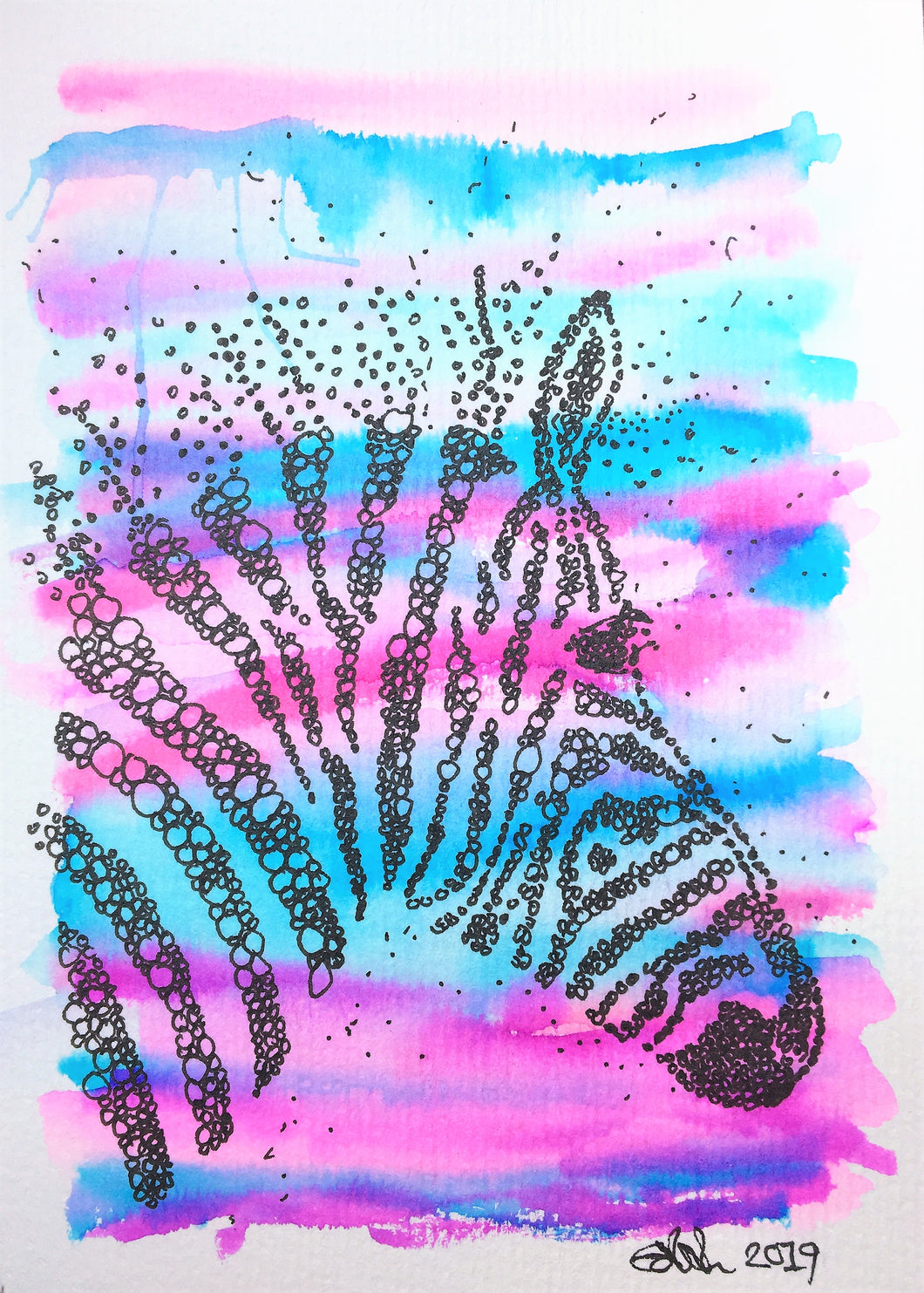 Handpainted Watercolour Greeting Card - Abstract Zebra Design - eDgE dEsiGn London