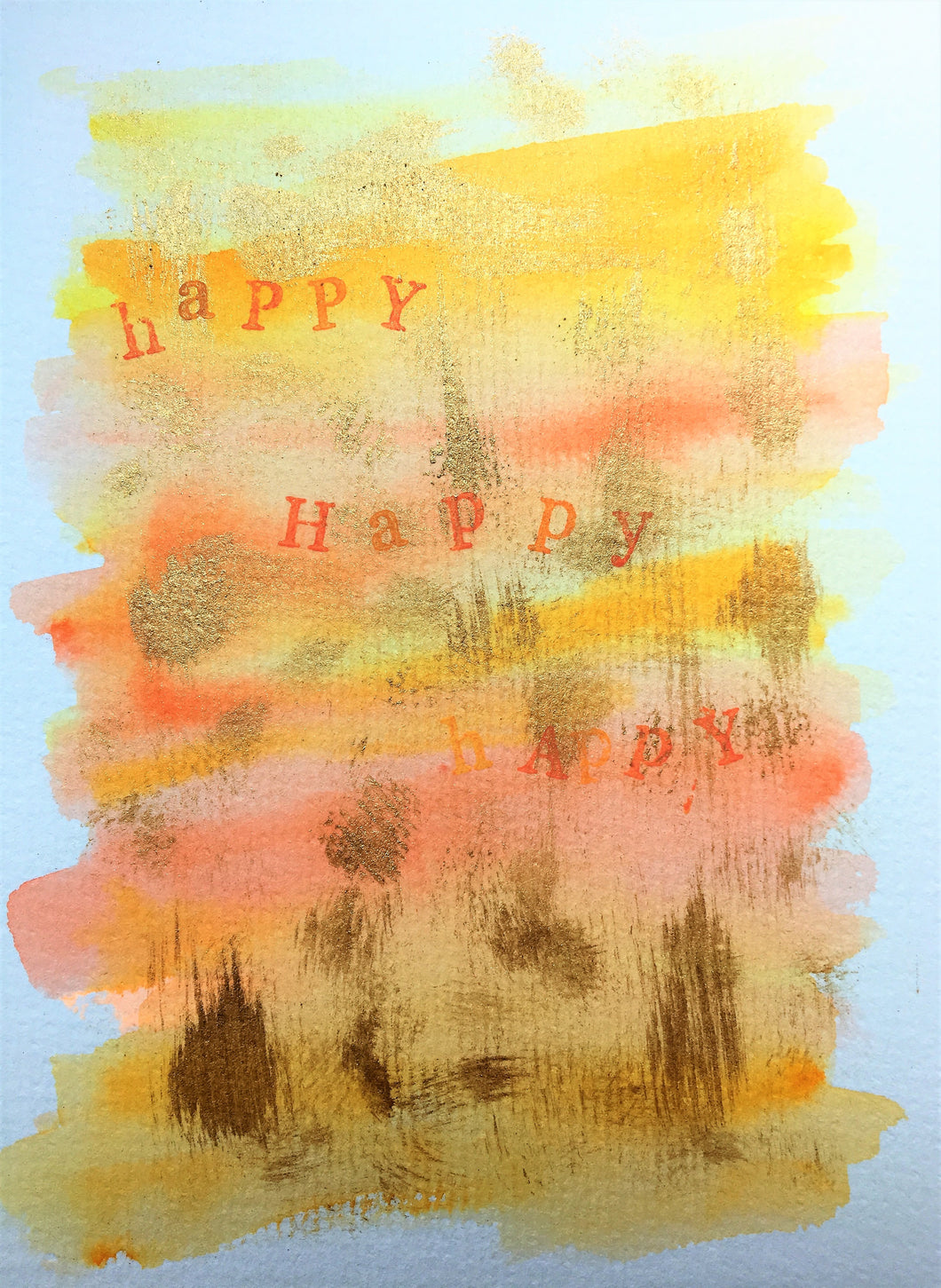 Handpainted Greeting Card - Yellow/Orange/Gold Abstract Happy Print - eDgE dEsiGn London