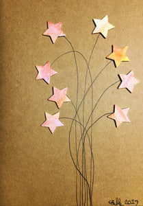Handpainted Greeting Card - Yellow/Pink/Orange/Bronze Stars Flower - eDgE dEsiGn London