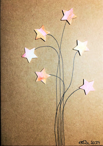 Handpainted Greeting Card - Yellow/Pink/Orange/Bronze Stars Flower #2 - eDgE dEsiGn London