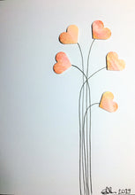 Handpainted Greeting Card - Pink/Orange/Yellow/Bronze Heart Flowers - eDgE dEsiGn London