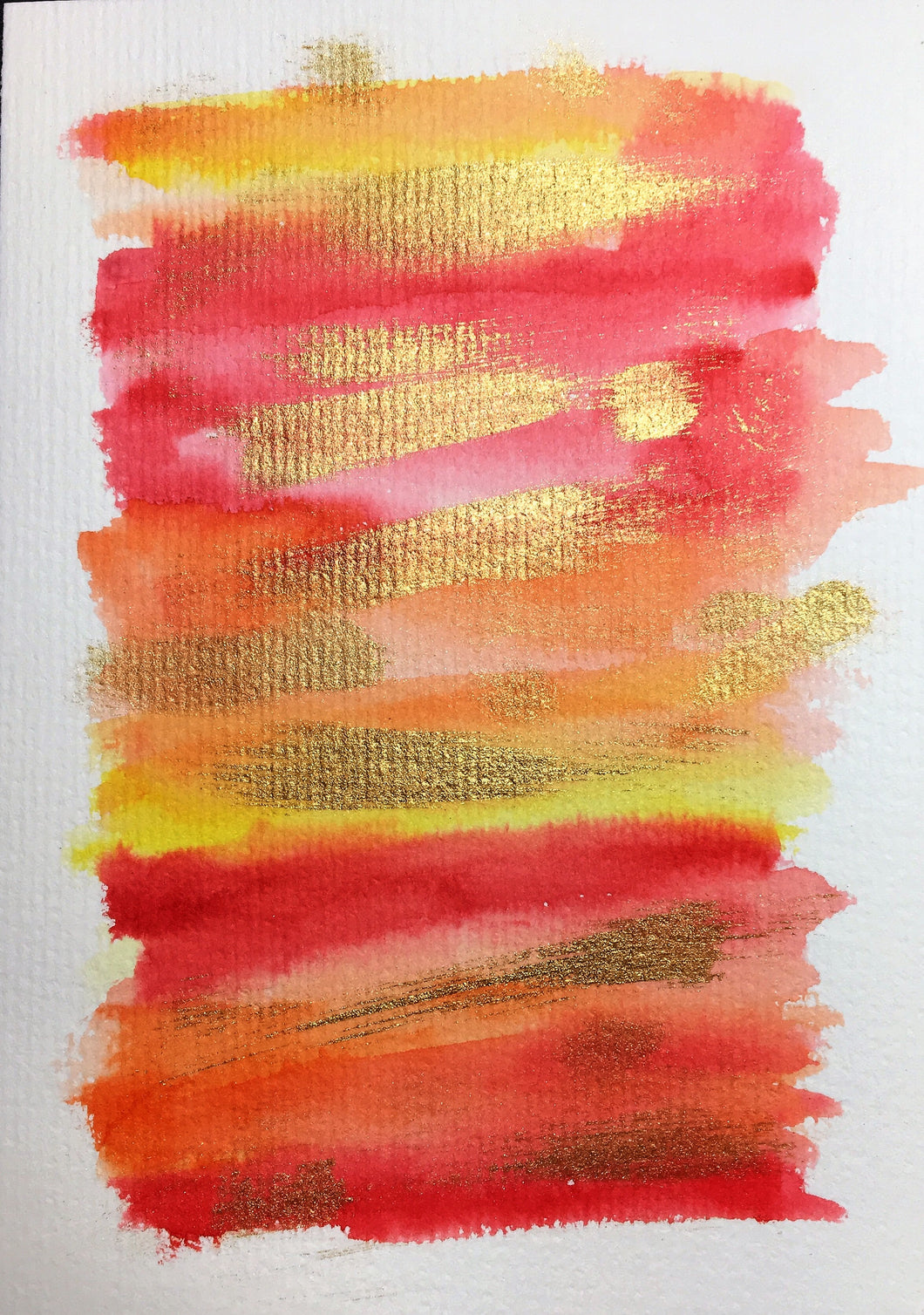 Handpainted Greeting Card - Abstract Red/Orange/Yellow Watercolour with Gold - eDgE dEsiGn London