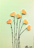 Handpainted Greeting Card - Pink/Orange/Yellow Heart Flowers - eDgE dEsiGn London