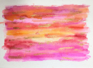 Handpainted Greeting Card - Abstract Orange/Purple/Red and Gold Watercolour - eDgE dEsiGn London