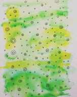 Hand-painted Greeting Card - Abstract Circle Design on Green/Yellow - eDgE dEsiGn London