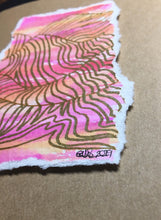 Hand-painted Greeting Card - Gold Waves on Pink/Orange/Yellow Watercolour - eDgE dEsiGn London
