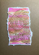 Hand-painted Greeting Card - Gold Waves on Pink/Orange/Yellow Watercolour - eDgE dEsiGn London