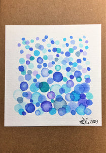 Hand-painted Greeting Card - Blue, Turquoise & Lilac Bubble Design - eDgE dEsiGn London