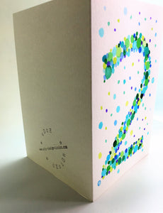 Hand-painted greeting card - 2nd Birthday - Green and blue bubbles - eDgE dEsiGn London