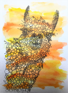 Hand-painted Watercolour Greeting Card - Original Abstract Llama Design - Orange & Yellow - eDgE dEsiGn London