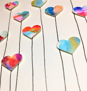 Hand-painted greeting card - Ten multicoloured heart flower design - eDgE dEsiGn London