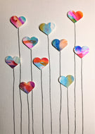 Hand-painted greeting card - Ten multicoloured heart flower design - eDgE dEsiGn London