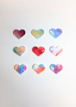 Hand-painted greeting card - Multicoloured hearts in square design - eDgE dEsiGn London