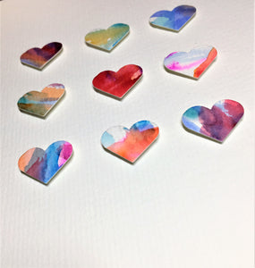 Hand-painted greeting card - Multicoloured hearts in square design - eDgE dEsiGn London