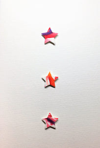 Hand-painted greeting card - Purple, red, pink, orange and white star design - eDgE dEsiGn London